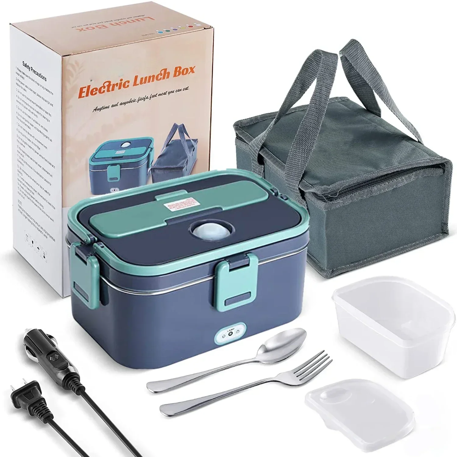 1.8L Electric Lunch Box 60W Food Heated 12V-24V 2-In-1 Portable Food Warmer Heater for Car/Truck/Home Self Heating Box
