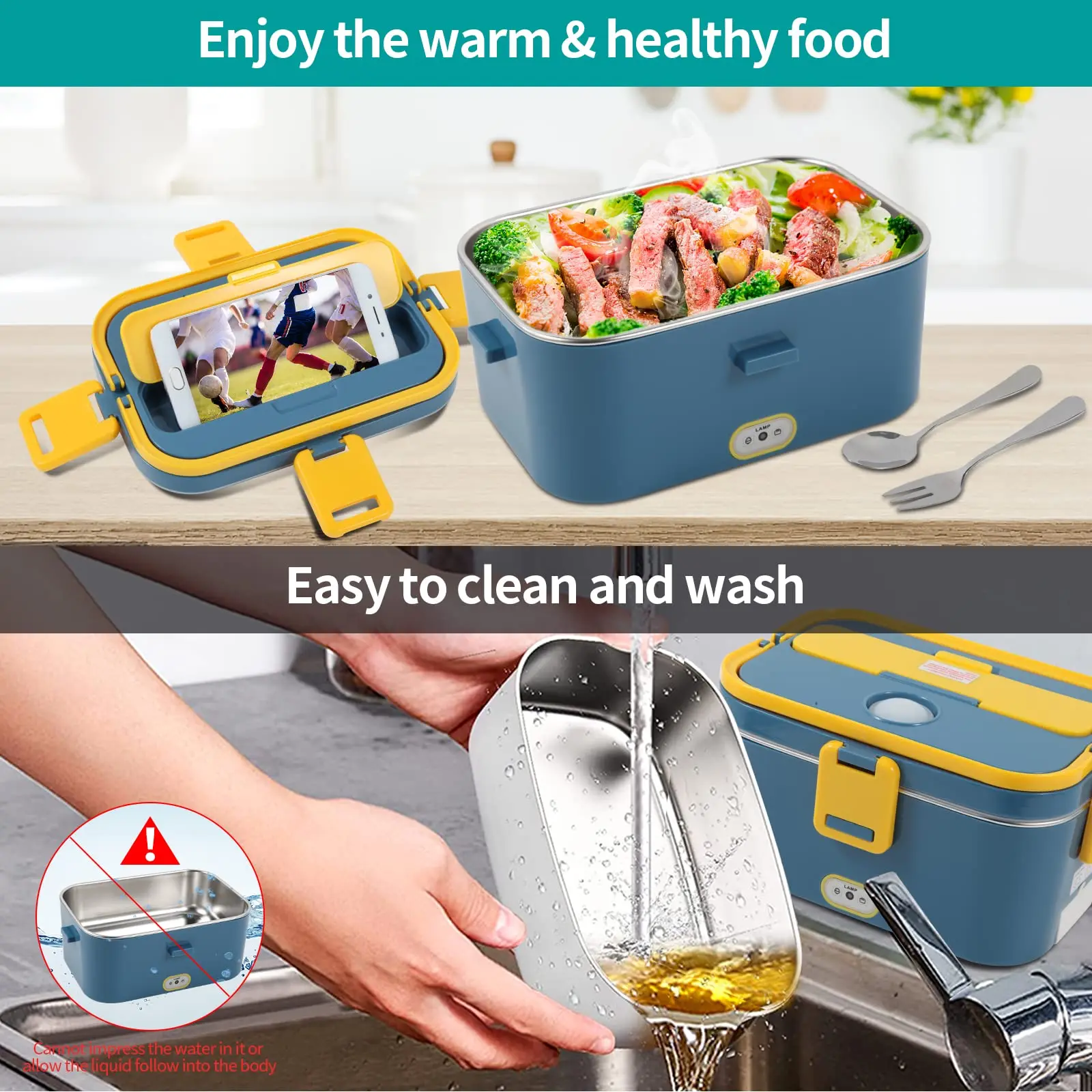 1.8L Electric Lunch Box 60W Food Heated 12V-24V 2-In-1 Portable Food Warmer Heater for Car/Truck/Home Self Heating Box - Image 27