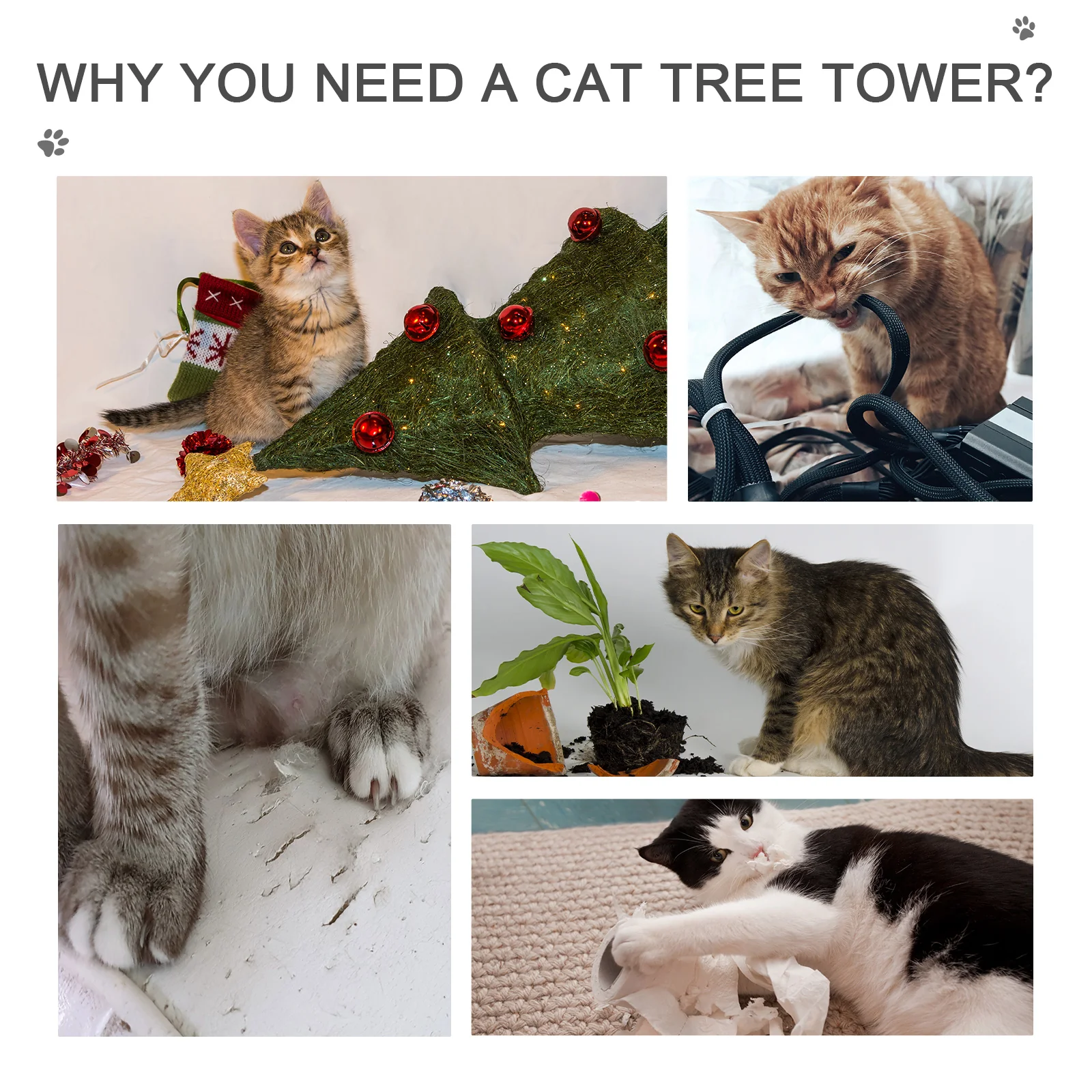 102" Adjustable Height Floor to Ceiling Cat Tree, 5 Level Cat Tower with Scratching Posts, Hammock, Beige - Image 4