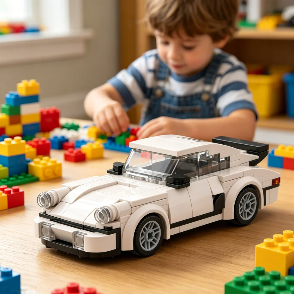 196PCS White Sports Car MOC Building Blocks For Porsche 911
