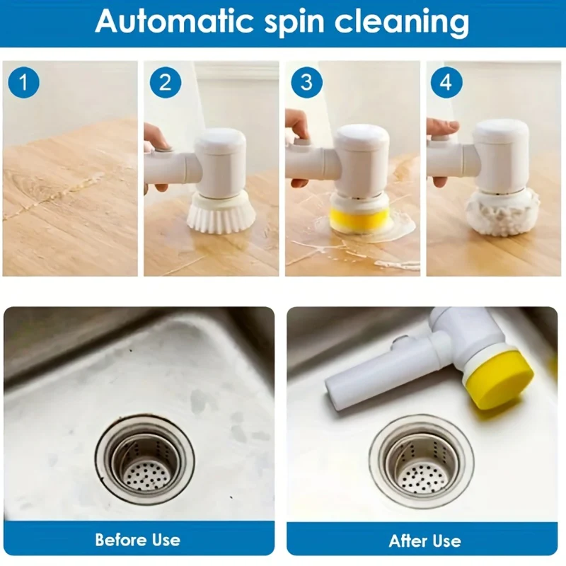 1pc Electric Spin Cleaning Brush,USB Rechargeable Handheld Kitch Cleaner Coldless Rotary Brush, Power Brush Bathroom Rechargeable Brush, Automatic Rotary Power Cleaning Brush For Cleaning - Image 6