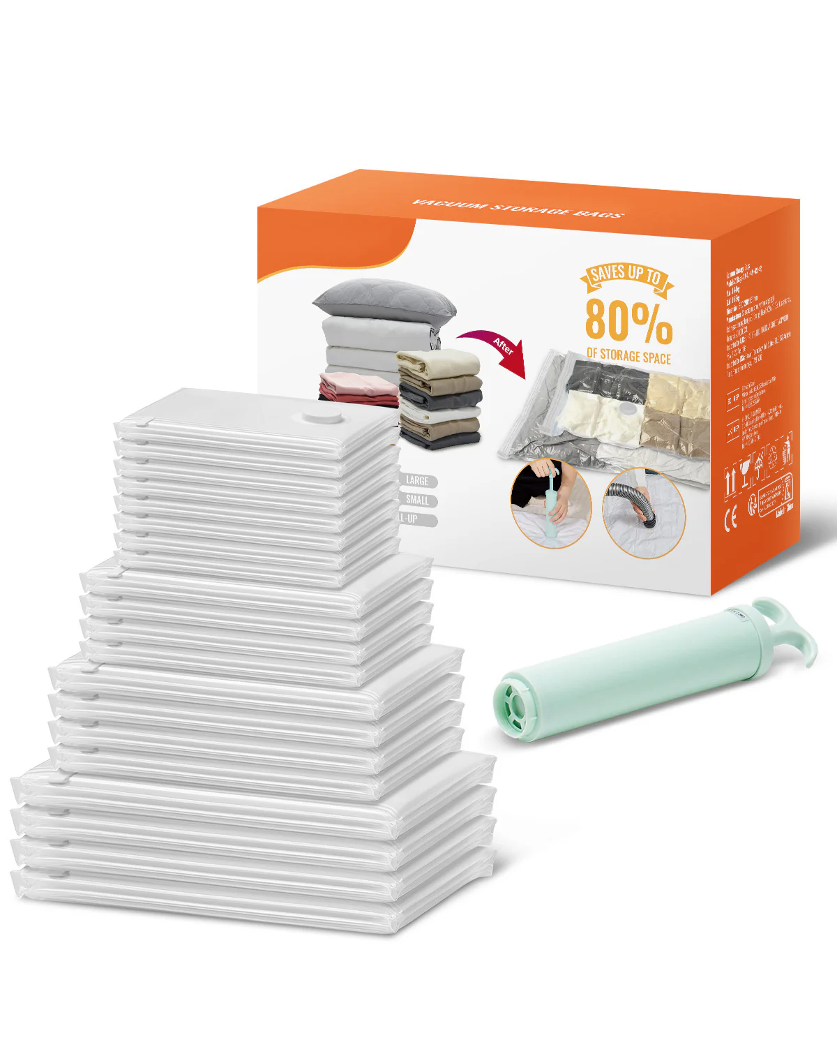 20 Pack Vacuum Storage Bags With Hand Pump, Space Saver Bags Compression For Comforters And Blankets, Sealer Clothes Storage Travel Essentials - Image 5