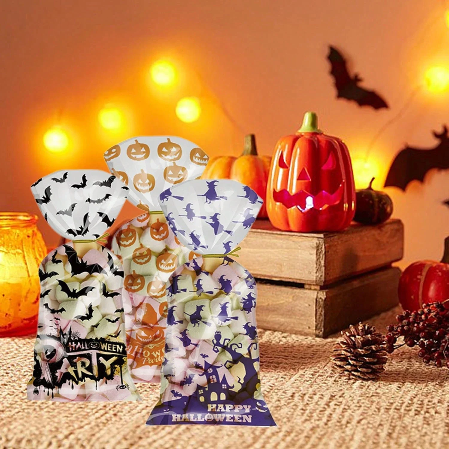 200 Pcs Halloween Gift Wrapping Bags With Twist Ties 5.1 X 10.8 Inch Cellophane Witch Bat Printing Flat Bag OPP Halloween Pumpkin Treat Packaging Bags For Party Favors Halloween Decoration - Image 9