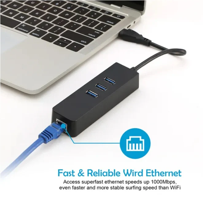 3-Port USB 3.0 Hub Gigabit Ethernet Adapter - Image 2