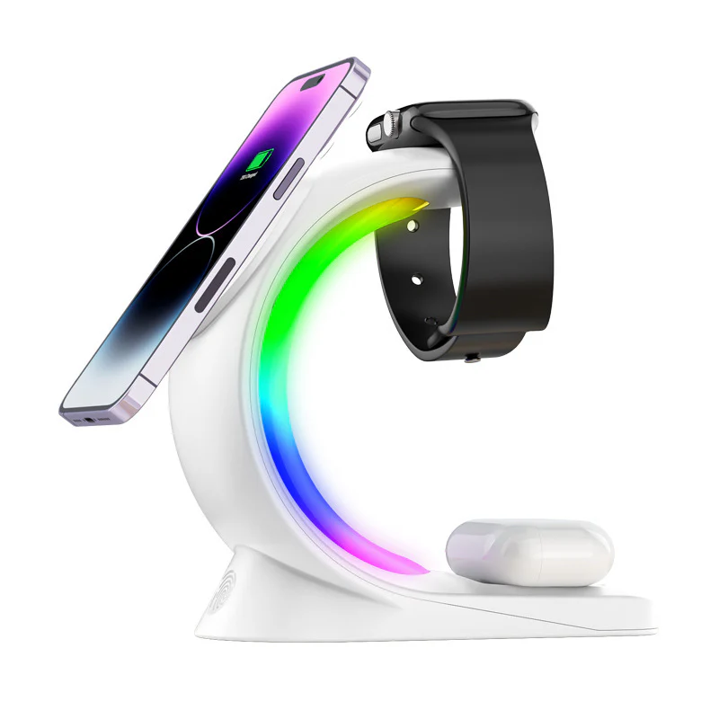 4 In 1 Magnetic Wireless Charger Fast Charging For Smart Phone Atmosphere Light Charging Station For Airpods Pro I-phone Watch - Image 6
