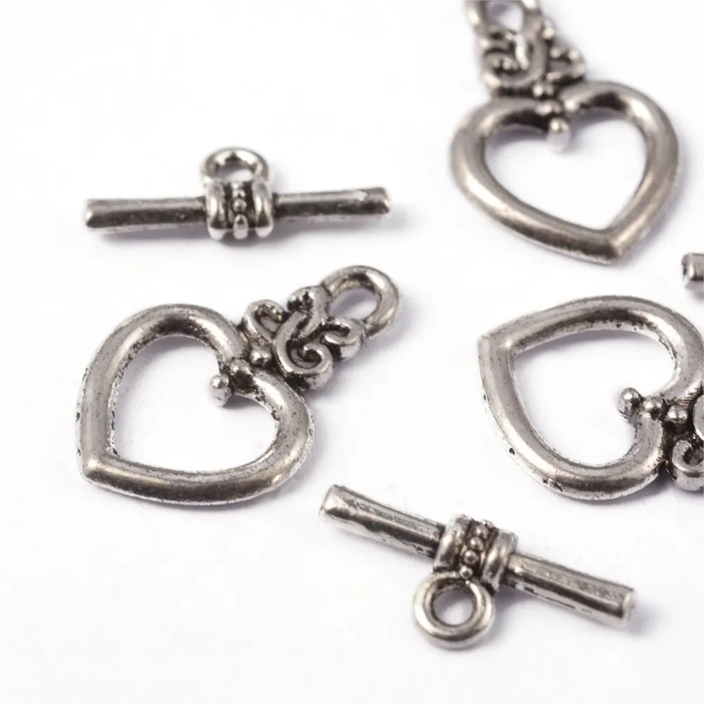 Antique Silver Toggle Clasps – Flower & Heart Connectors (5 Sets) - Image 10