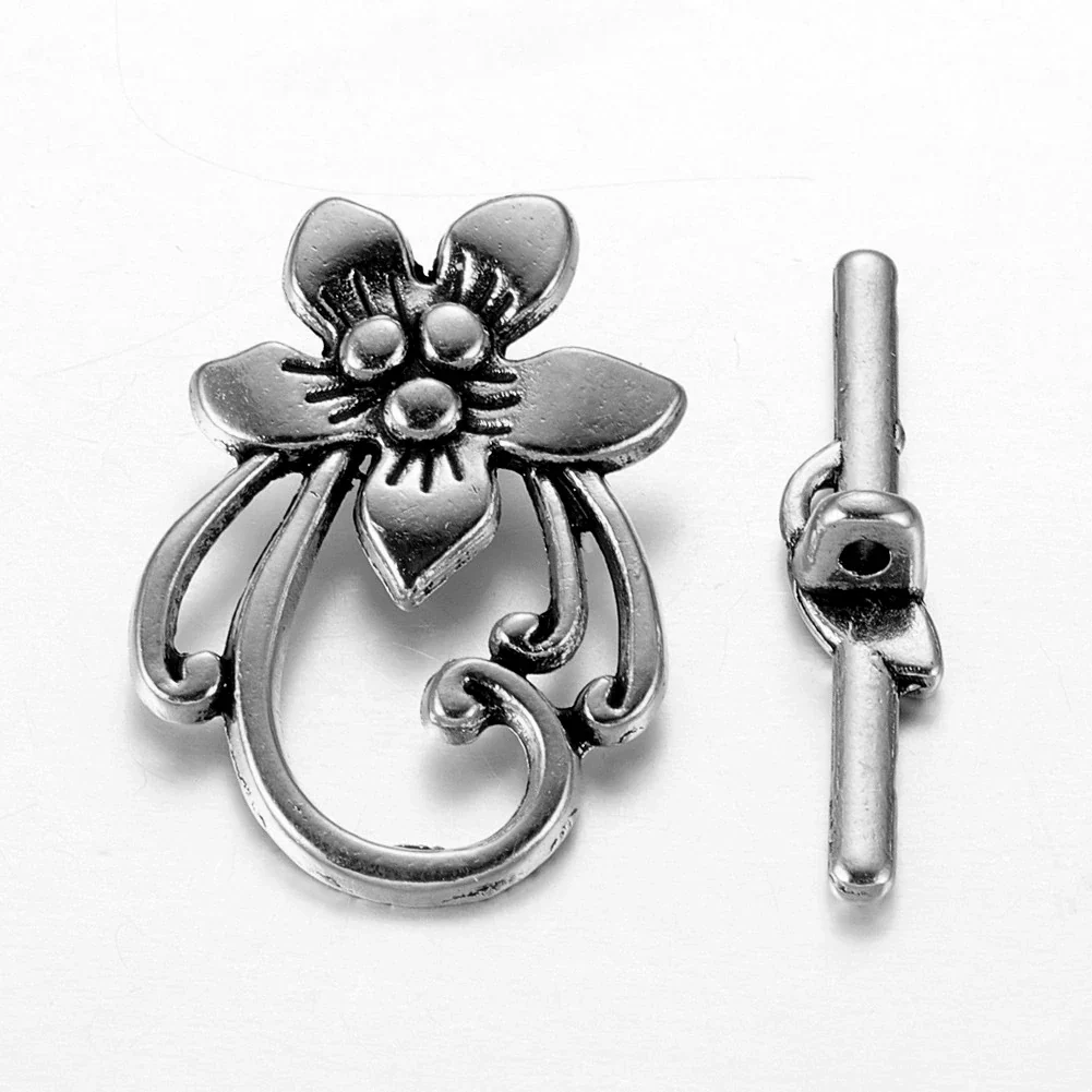 Antique Silver Toggle Clasps – Flower & Heart Connectors (5 Sets) - Image 16