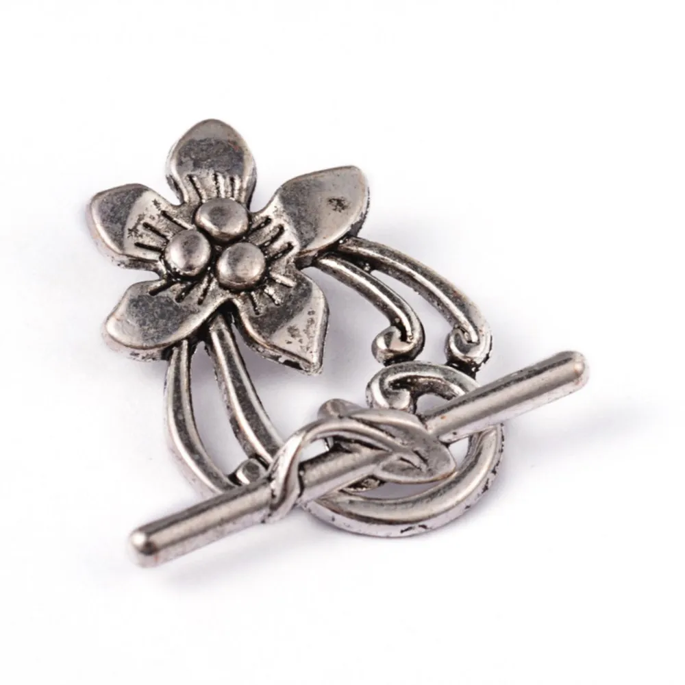Antique Silver Toggle Clasps – Flower & Heart Connectors (5 Sets) - Image 3