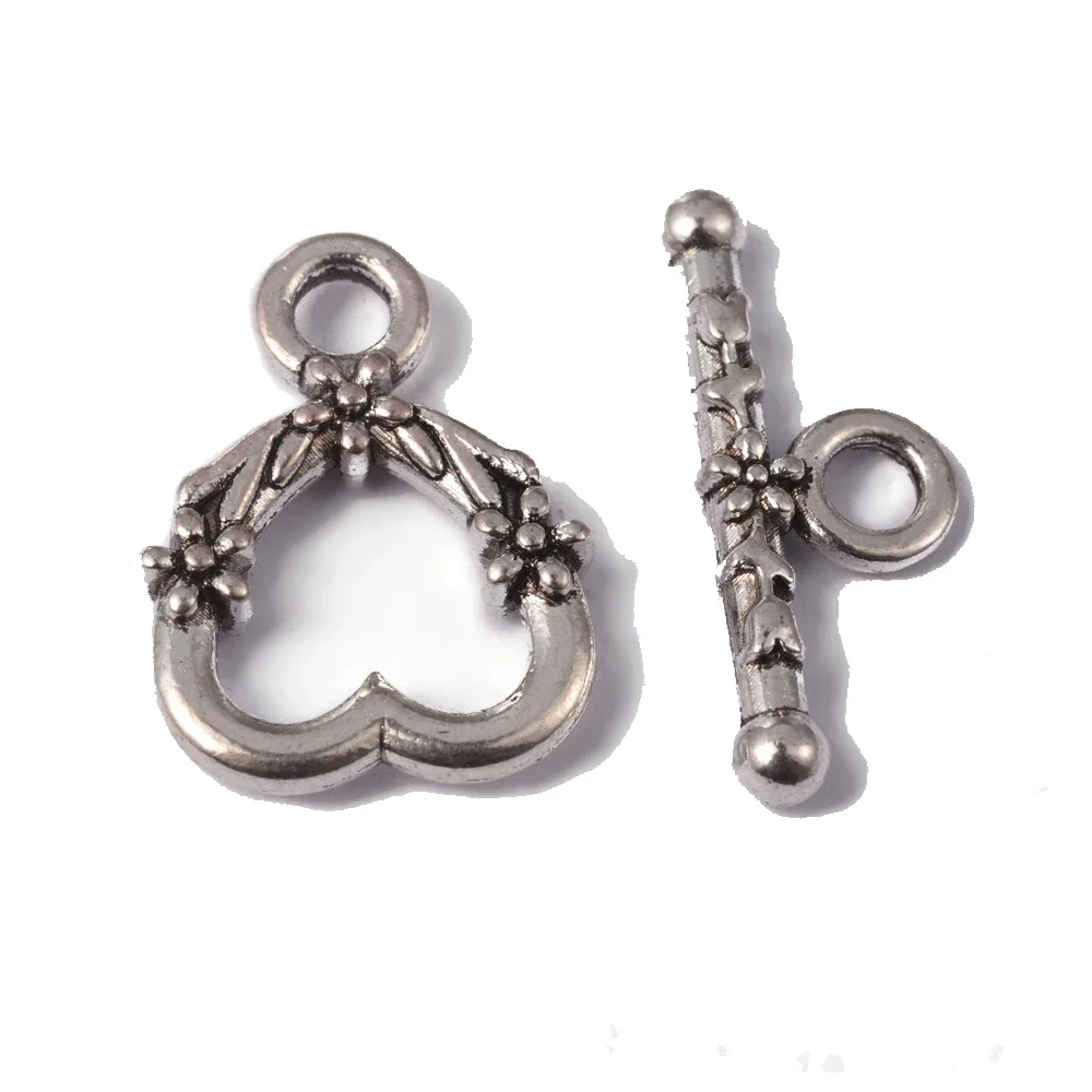 Antique Silver Toggle Clasps – Flower & Heart Connectors (5 Sets) - Image 7
