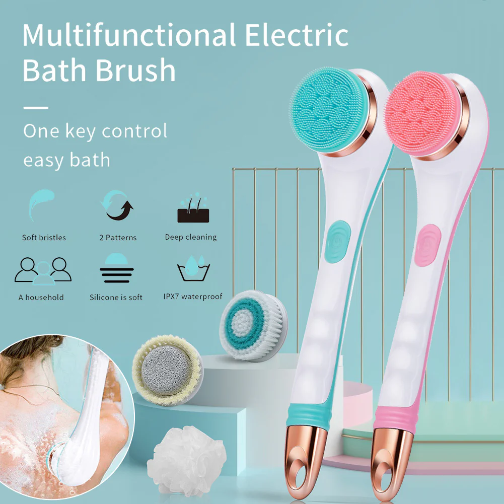 Electric Bath Brush Silicone Back Scrubber USB Rechargeable 2 Speeds Rotating Shower Brush Spa Waterproof Body Cleaning Brush - Image 8