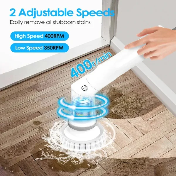 Electric Spin Scrubber Cordless Rechargeable Telescopic Cleaning Brush 6 Replaceable Heads - Image 3