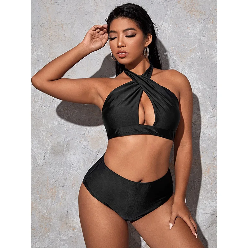Hollow Out Solid Color Plus Size Split Swimsuit Women's High Waisted Bikini New Collection Beach Style Plus Size Swimsuit Y2k - Image 10