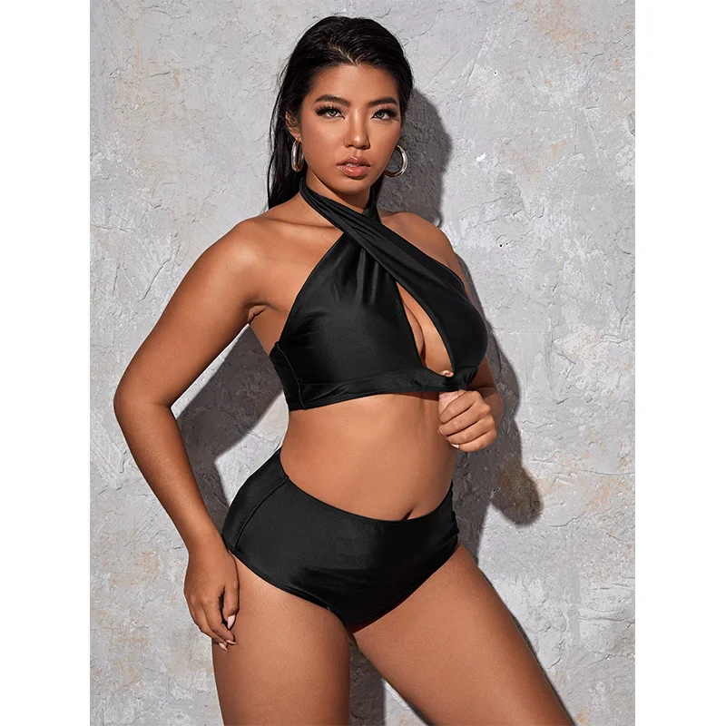 Hollow Out Solid Color Plus Size Split Swimsuit Women's High Waisted Bikini New Collection Beach Style Plus Size Swimsuit Y2k - Image 5