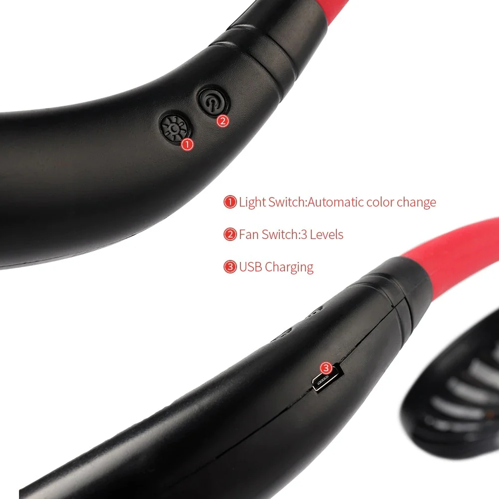 Mini Portable Hanging Neckband Fan USB Rechargeable Double Fans Air Cooler Conditioner Colorful Aroma Electric Desk Fan For Room - Image 4