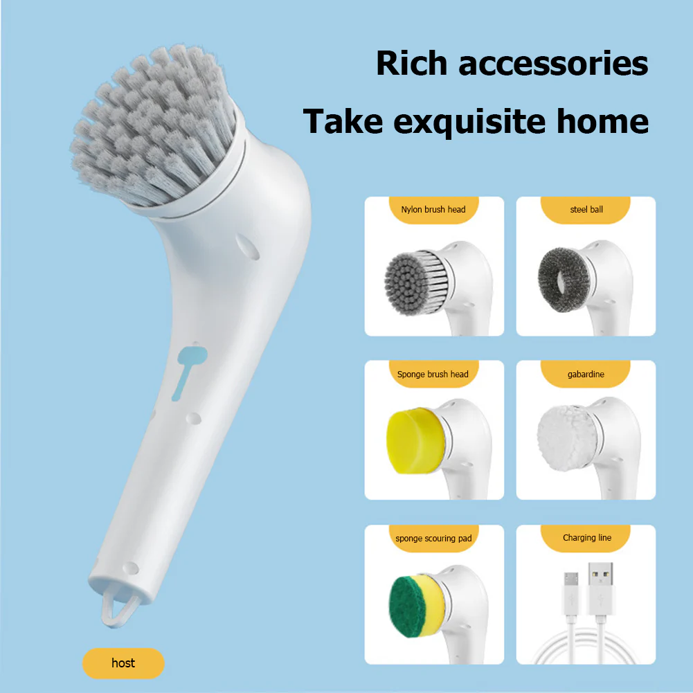 Multifunctional Electric Handheld Kitchen Household Dishwashing Brush Handheld Scrubber Bathtub Sink Bathroom Kitchen Tile Cleaning Tool Drill Brush Set With 5 Heads - Image 3