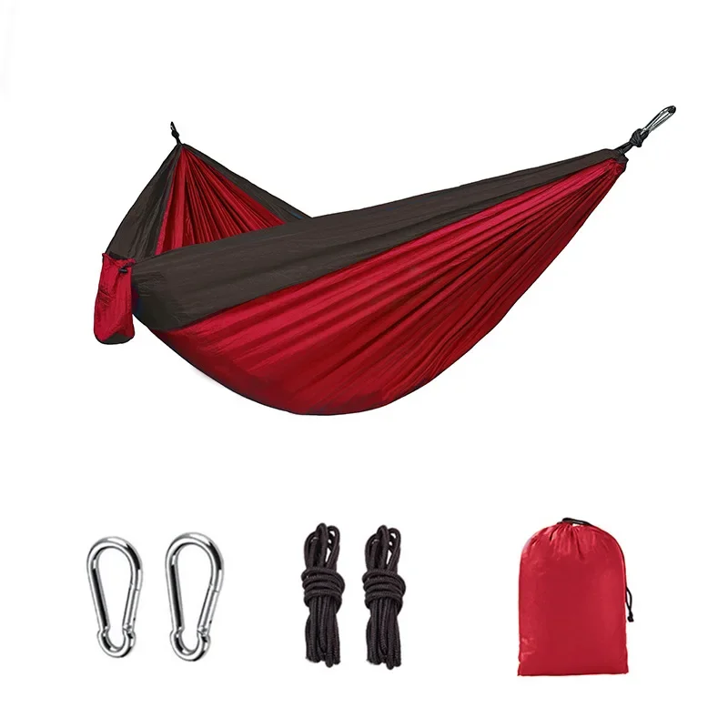 Single Person Portable Outdoor Camping Hammock With Nylon Color Matching Hammock High Strength Parachute Fabric Hanging Bed - Image 11