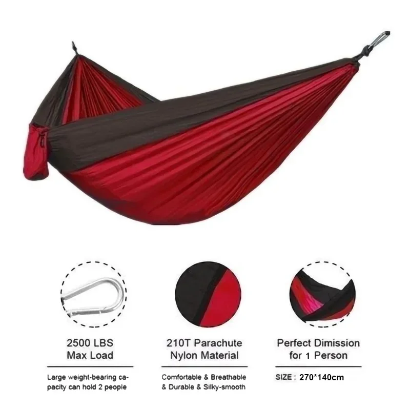 Single Person Portable Outdoor Camping Hammock With Nylon Color Matching Hammock High Strength Parachute Fabric Hanging Bed - Image 3