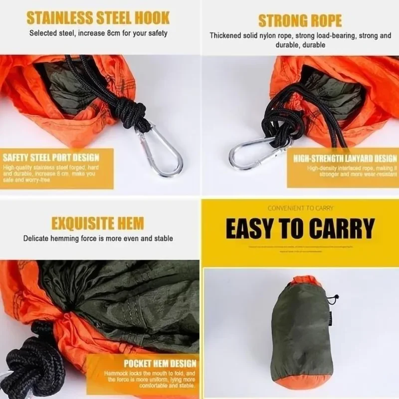 Single Person Portable Outdoor Camping Hammock With Nylon Color Matching Hammock High Strength Parachute Fabric Hanging Bed - Image 49