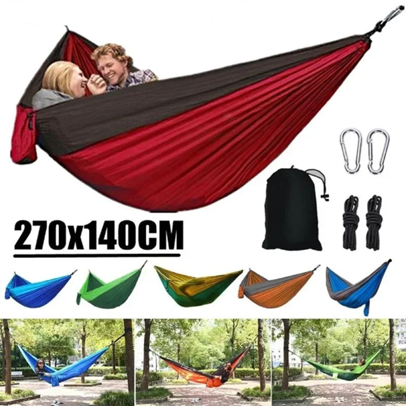 Single Person Portable Outdoor Camping Hammock With Nylon Color Matching Hammock High Strength Parachute Fabric Hanging Bed - Image 65