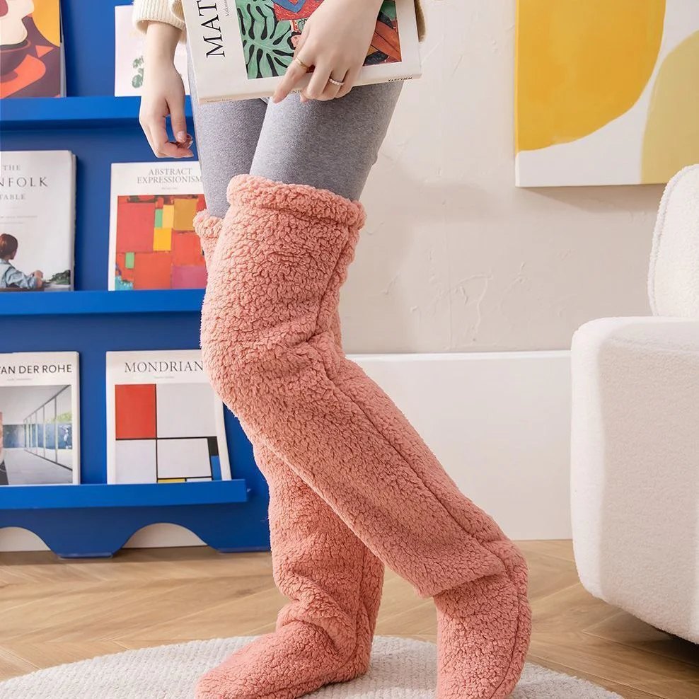 Over Knee High Fuzzy Long Socks Winter Warm Cold Leg Knee Joint Cold-proof Stockings Home Floor Sleeping Socks - Image 12