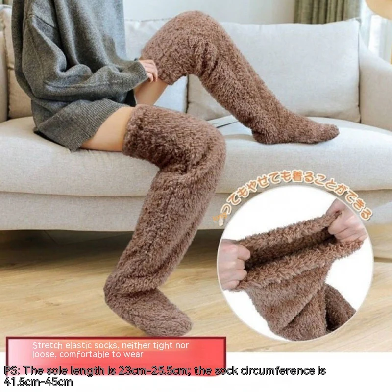 Over Knee High Fuzzy Long Socks Winter Warm Cold Leg Knee Joint Cold-proof Stockings Home Floor Sleeping Socks - Image 15