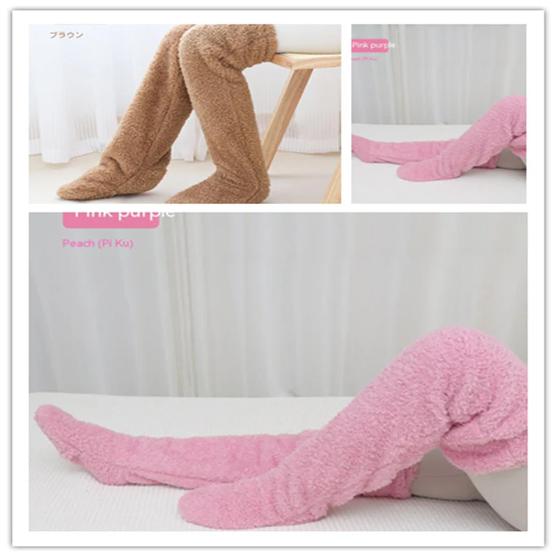 Over Knee High Fuzzy Long Socks Winter Warm Cold Leg Knee Joint Cold-proof Stockings Home Floor Sleeping Socks - Image 20