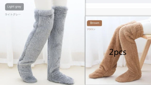 Over Knee High Fuzzy Long Socks Winter Warm Cold Leg Knee Joint Cold-proof Stockings Home Floor Sleeping Socks - Image 23