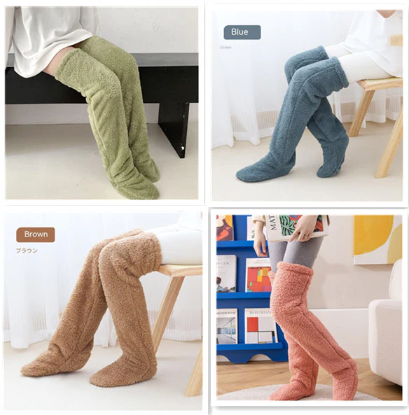 Over Knee High Fuzzy Long Socks Winter Warm Cold Leg Knee Joint Cold-proof Stockings Home Floor Sleeping Socks - Image 25