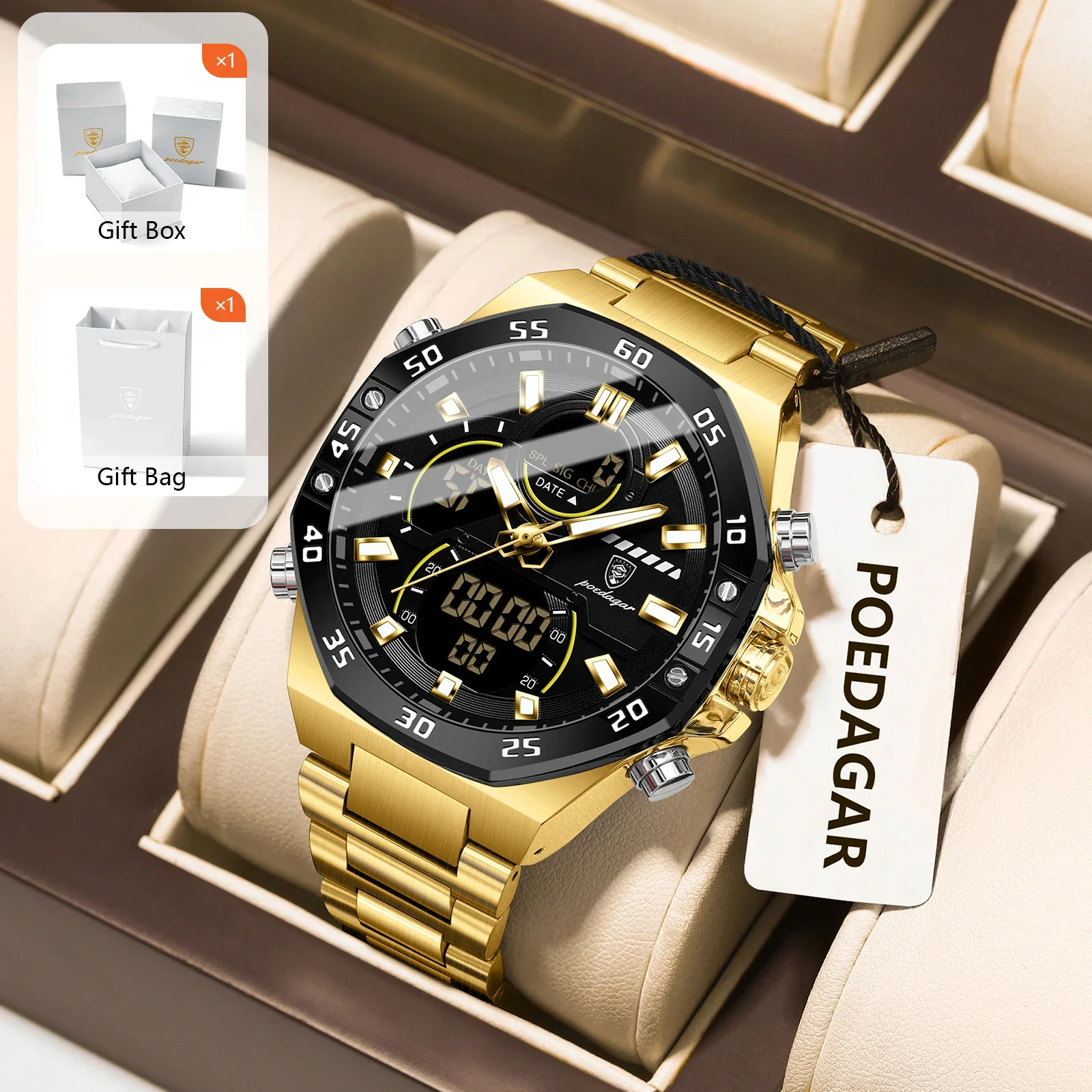 POEDAGAR Men’s Sport Watch – LED Waterproof Quartz - Image 4