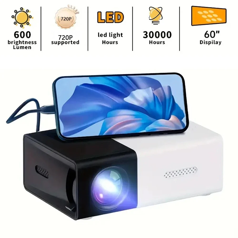 Portable Wired Mobile Phone Projector With Extendable Stand, LED Mini Home Video Device, 1080p HD Screen, USB SD AV HD - Image 2