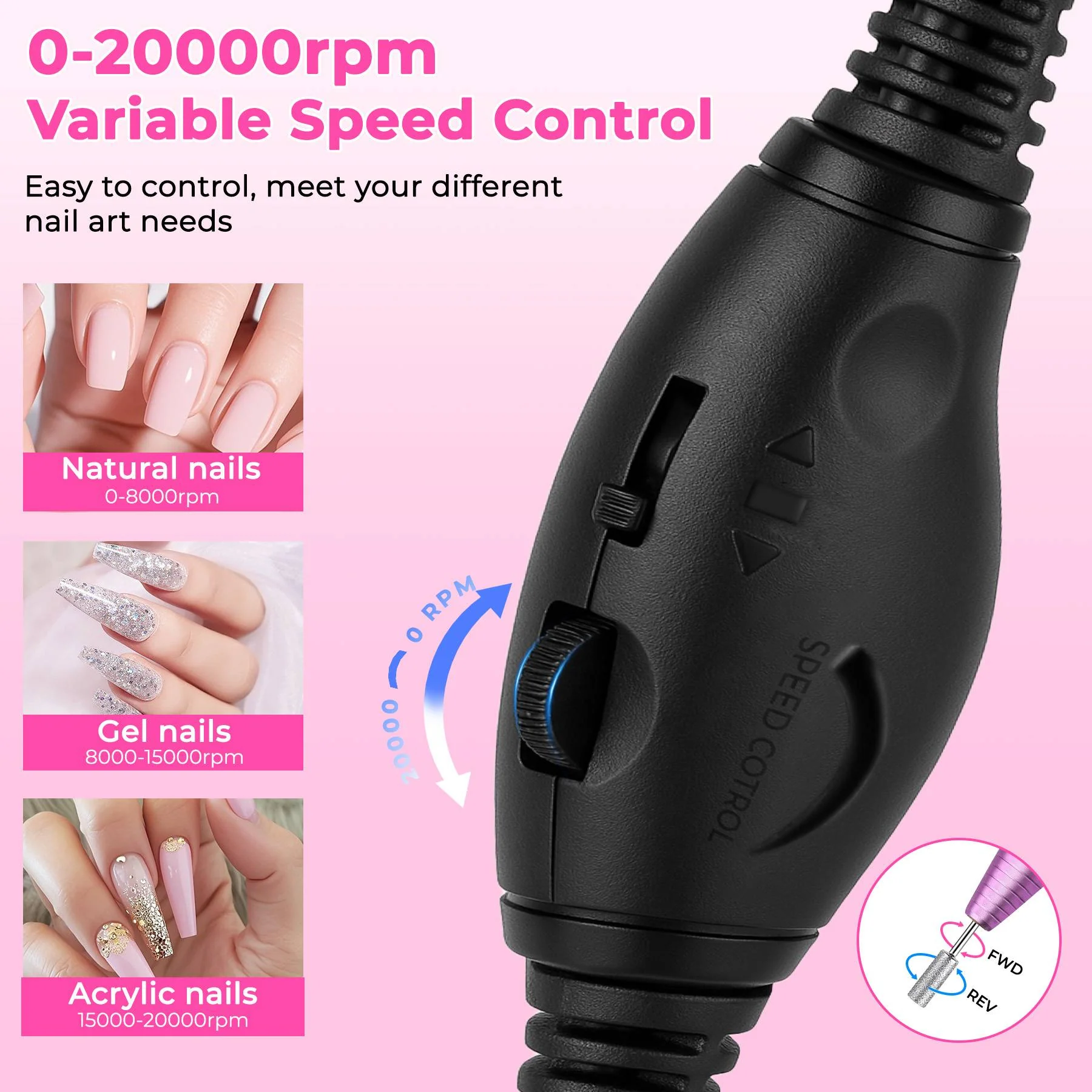 Professional Portable Electric Nail File Kit, Manicure With Nail Drill Bits - Image 6