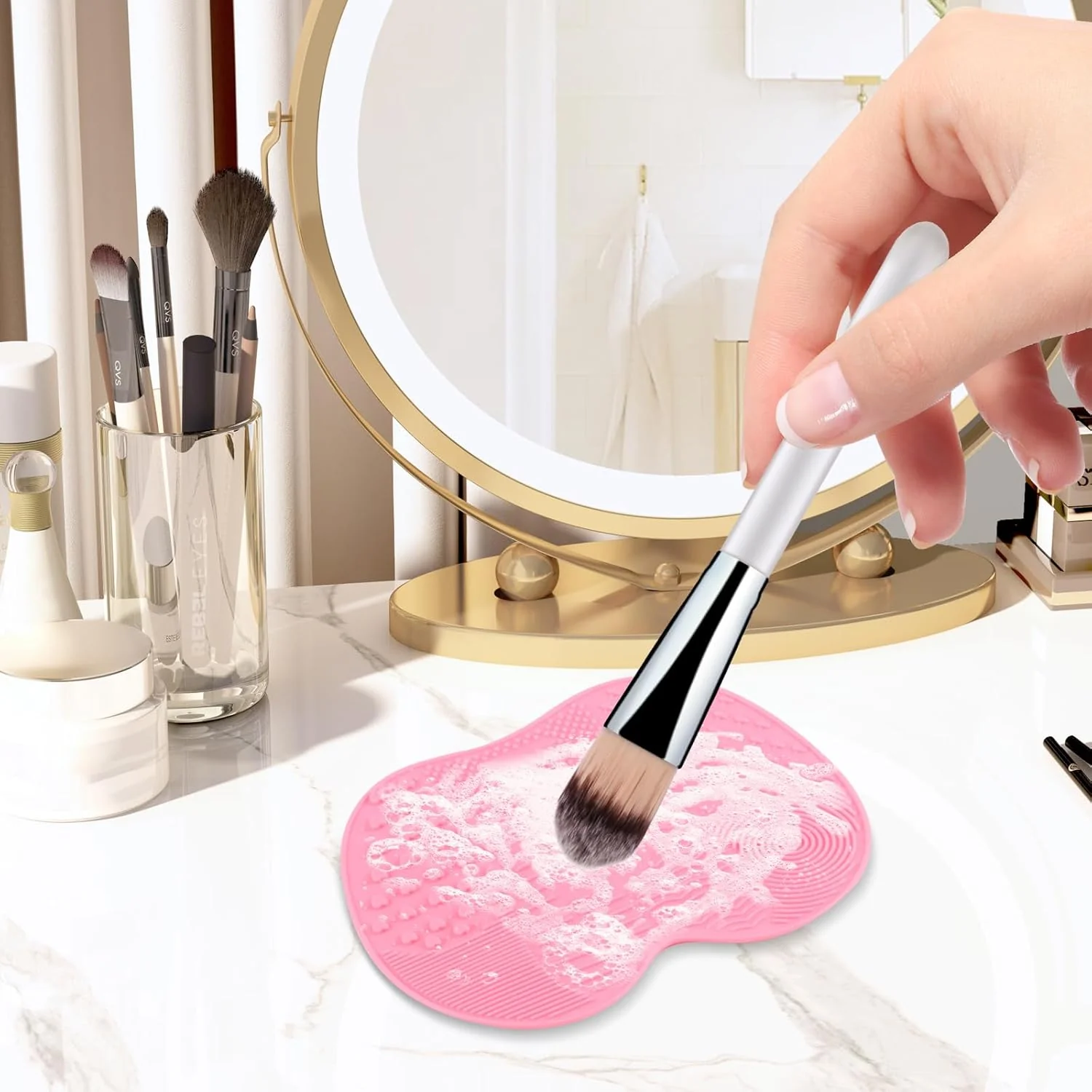 Professional Silicone Makeup Brush Cleaner Mat With Suction Cups - Portable Washing Pad For Deep Cleaning Cosmetic Brushes. Features Textured Surfaces & Strong Adhesion. 6 Color Options Available - Image 5