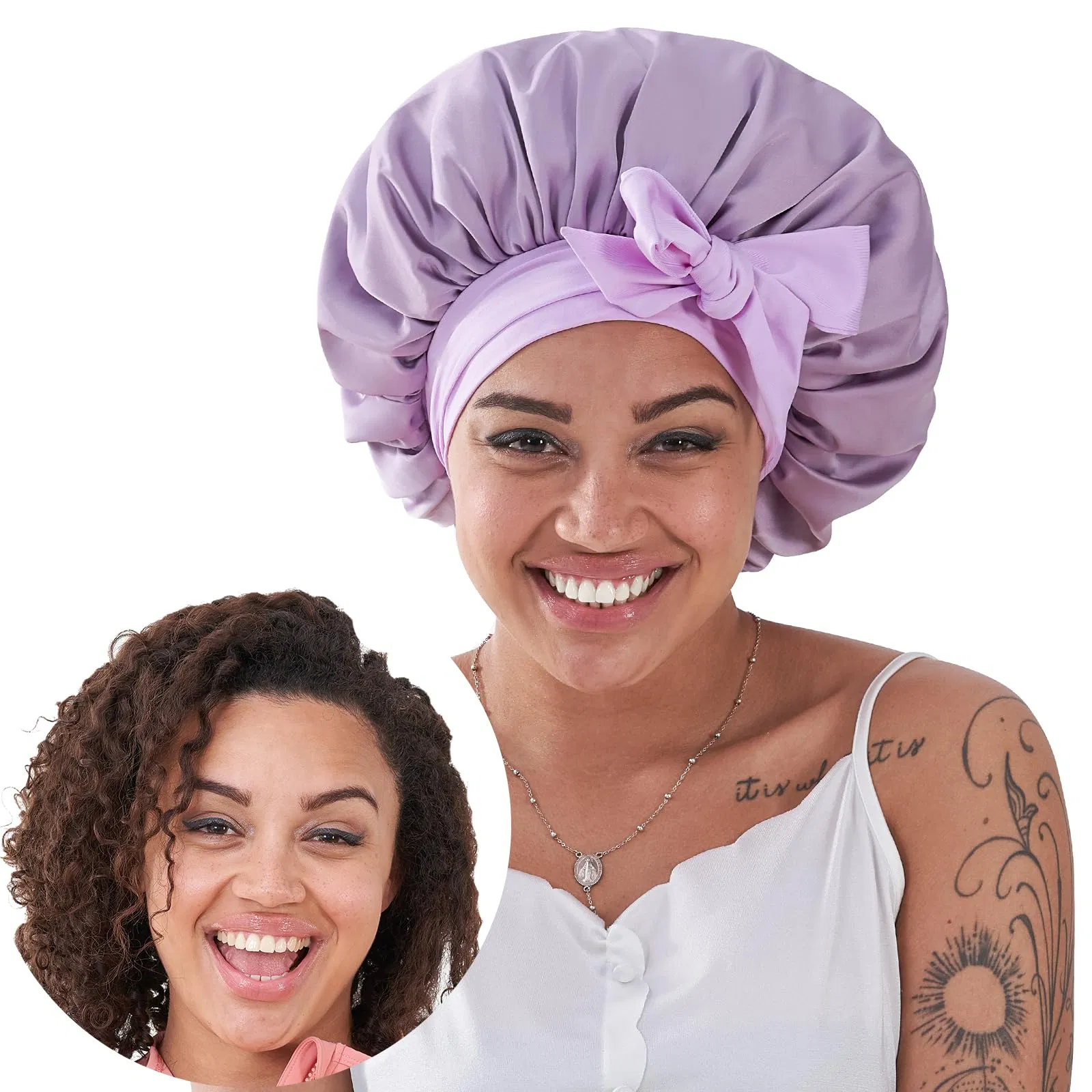 Silk Bonnet For Sleeping Women, Satin Hair Bonnet For Sleeping For Wavy Curly Natural Hair Women Men - Red - Image 7