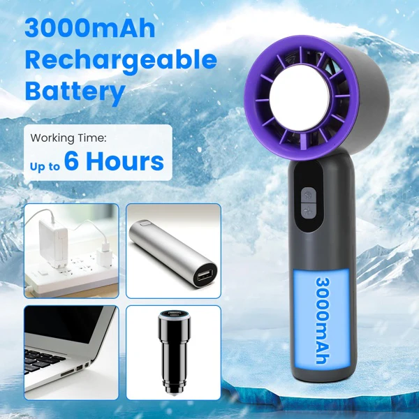 Speed Handheld Cooling Fan With Superconducting Ice Pack, 3000mAh Rechargeable Portable Mini Air Cooler With LCD Display For Summer Outdoor Travel - Image 5