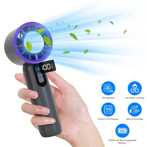 Speed Handheld Cooling Fan With Superconducting Ice Pack, 3000mAh Rechargeable Portable Mini Air Cooler With LCD Display For Summer Outdoor Travel - Image 8