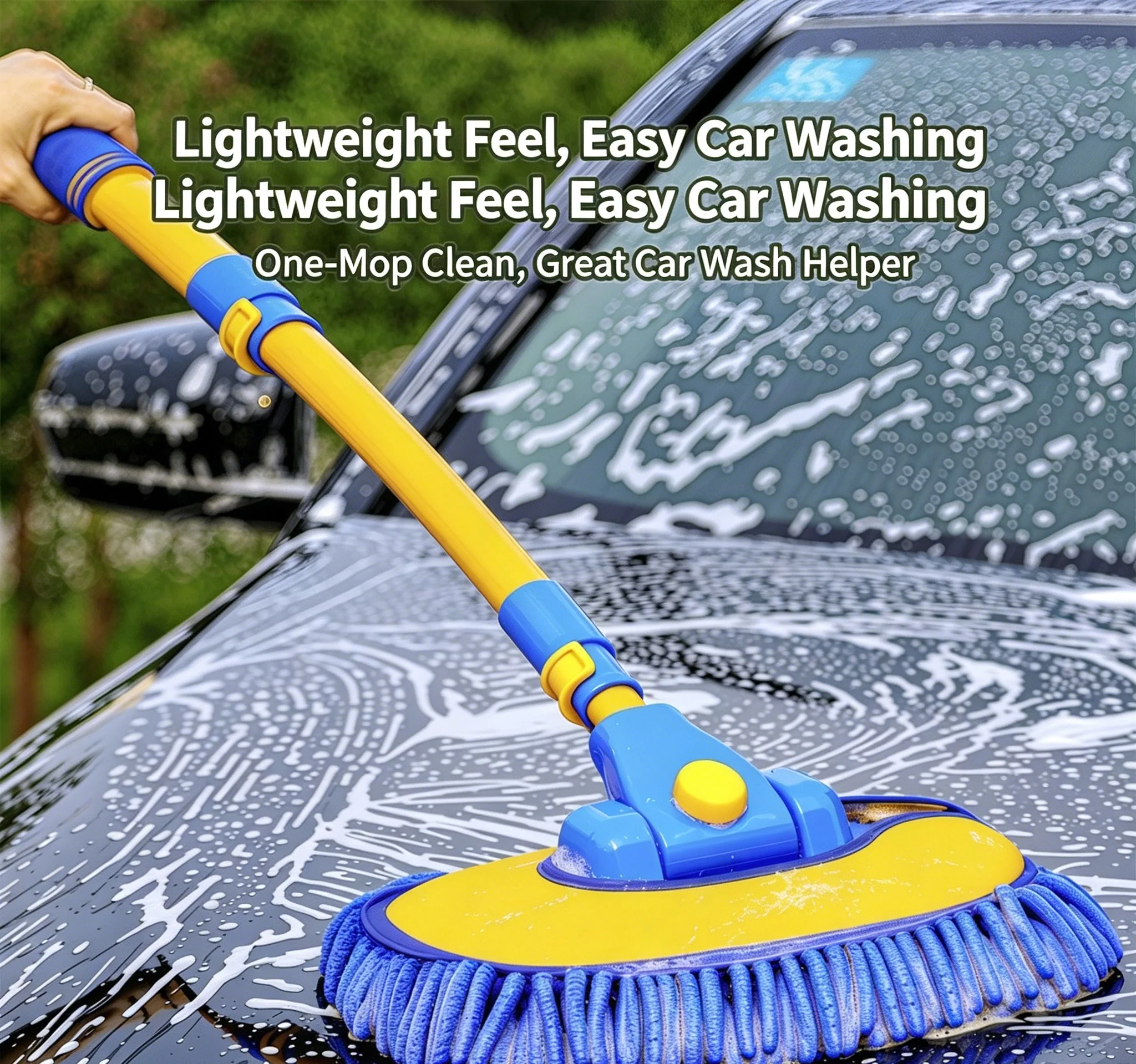 Telescopic Car Wash Mop, 3-Section Extendable Chenille Soft Bristle Cleaning Brush For Vehicle Washing - Image 4