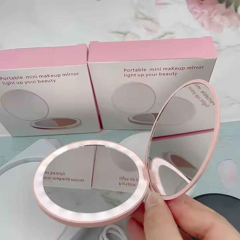 Travel Makeup Mirror With LED Light,  Magnifying Mirror With Light Perfect Wife Birthday Gift Ideas, 3.5 Inches 2 Side Compact Mirror Portable For Handbag, Purse, Pocket - Image 3