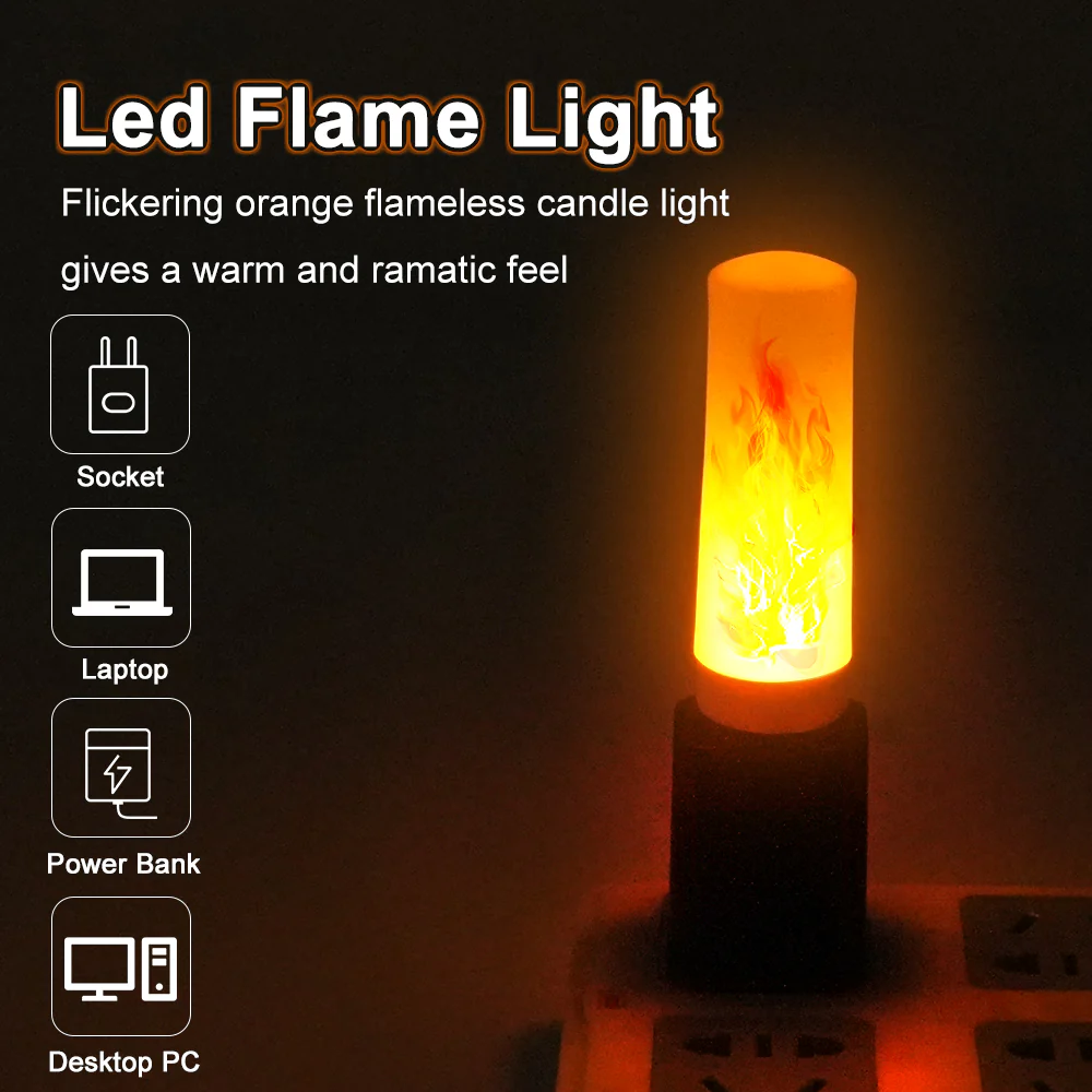 USB Atmosphere Light LED Flame Flashing Candle Lights - Image 5