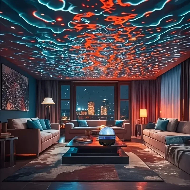 Water Ripple Effect Ambient Projection Light - USB-C & Battery-Powered LED Starry Sky Lighting With Remote Control, Color-Changing Mood Light For Bedroom And Living Room, Festival Gift - Image 3