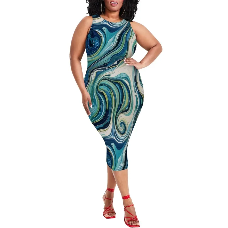 Women Casual Sexy Bodycon Tank Top Round Neck Dress Summer Pencil Sleeveless Basic Midi Club Dresses Beach Party - Image 18