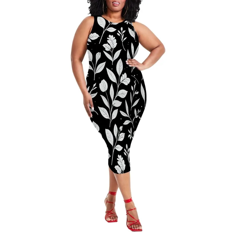 Women Casual Sexy Bodycon Tank Top Round Neck Dress Summer Pencil Sleeveless Basic Midi Club Dresses Beach Party - Image 48