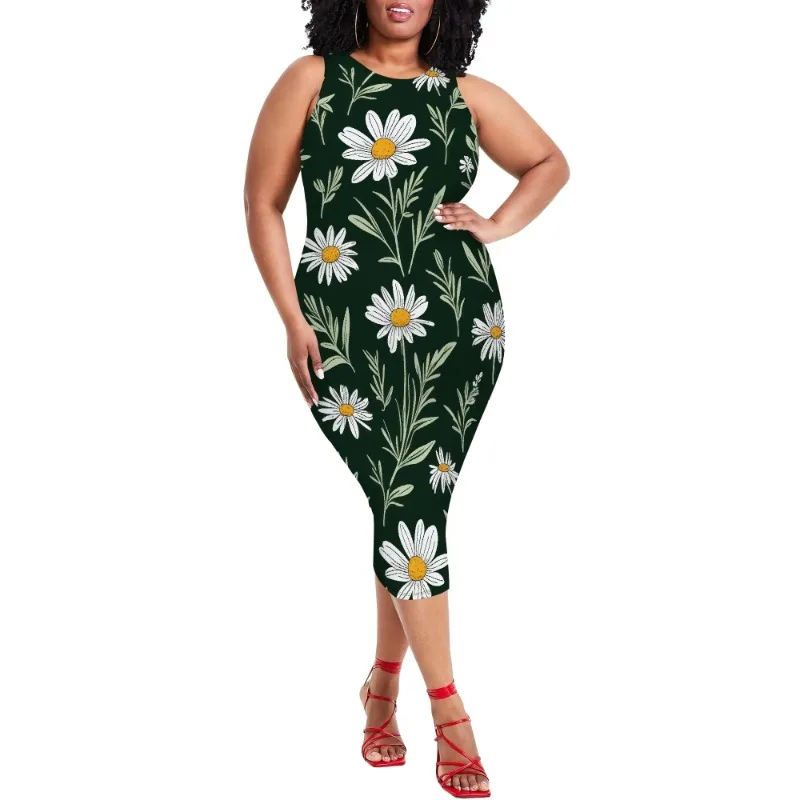Women Casual Sexy Bodycon Tank Top Round Neck Dress Summer Pencil Sleeveless Basic Midi Club Dresses Beach Party - Image 49