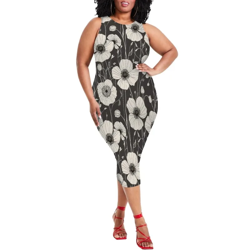 Women Casual Sexy Bodycon Tank Top Round Neck Dress Summer Pencil Sleeveless Basic Midi Club Dresses Beach Party - Image 73