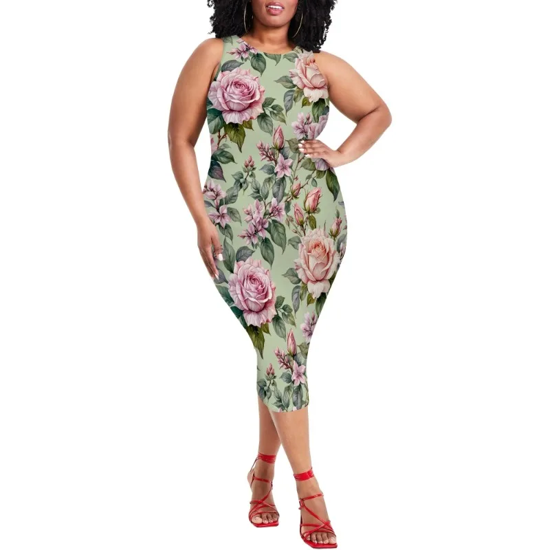 Women Casual Sexy Bodycon Tank Top Round Neck Dress Summer Pencil Sleeveless Basic Midi Club Dresses Beach Party - Image 80