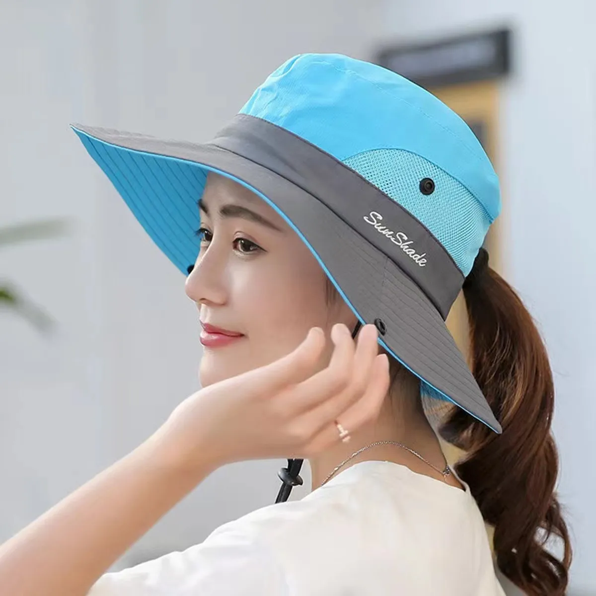 Women Large Brim With Leaking Ponytail Quick Drying Bucket Hats Fishermen Caps Outdoor Casual Cap Women Sunscreen Hat - Image 10