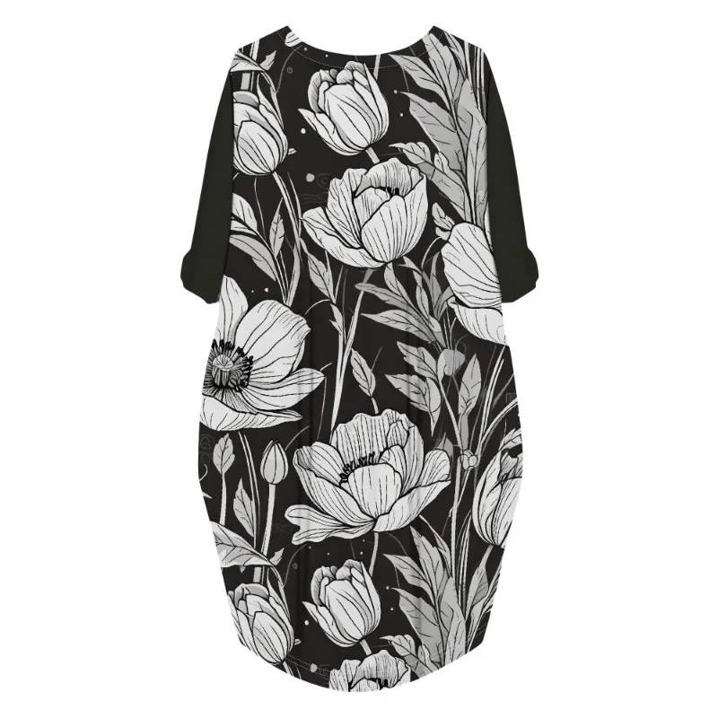 Women's printed loose long sleeved summer plus size dress Cross border Summer New Fashion - Image 16