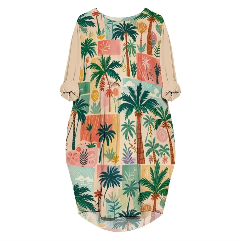 Women's printed loose long sleeved summer plus size dress Cross border Summer New Fashion - Image 34