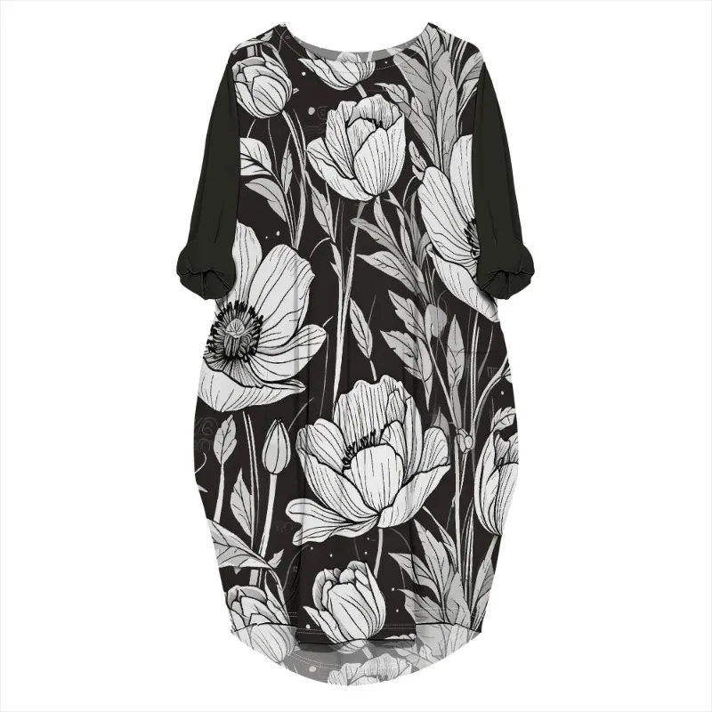 Women's printed loose long sleeved summer plus size dress Cross border Summer New Fashion - Image 37