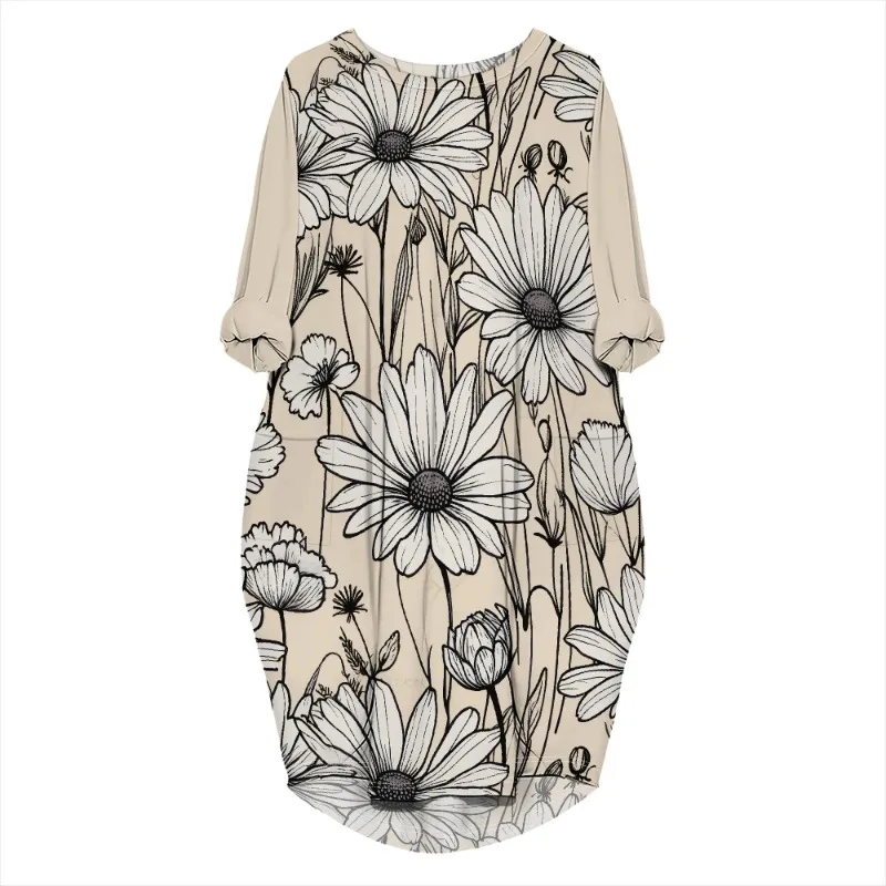 Women's printed loose long sleeved summer plus size dress Cross border Summer New Fashion - Image 42