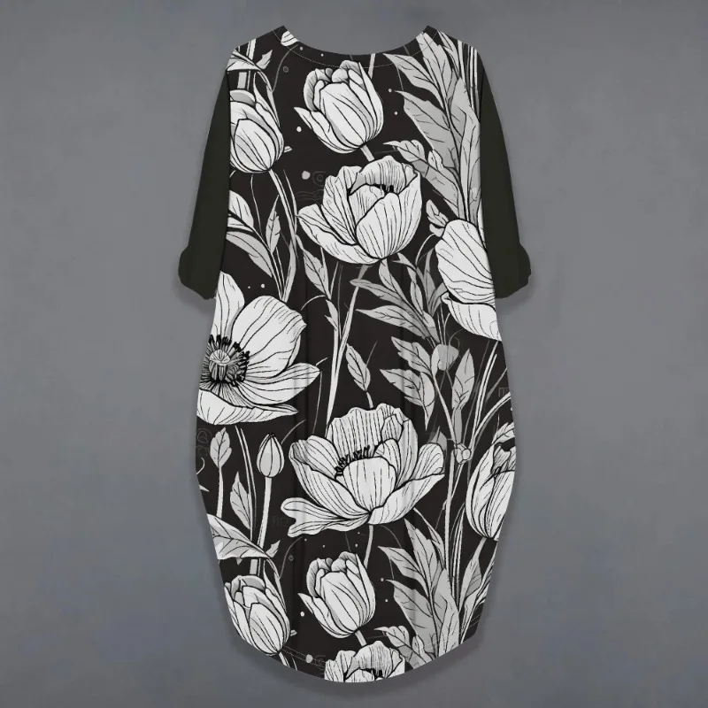 Women's printed loose long sleeved summer plus size dress Cross border Summer New Fashion - Image 5